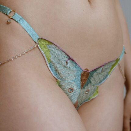 butterfly, moth, ouvert panty, thong, adjustable panties, green lingerie, lingerie, chain lingerie